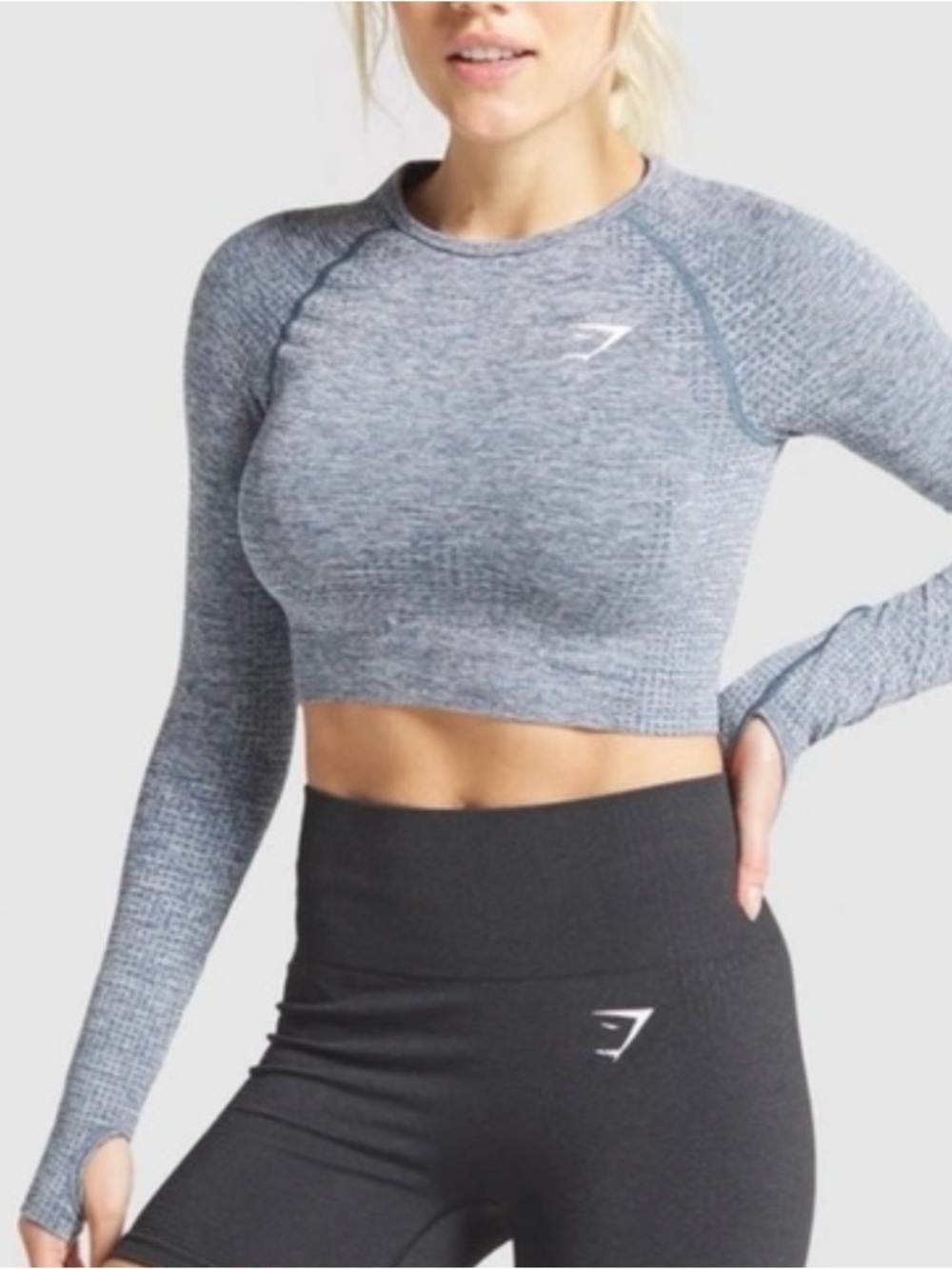 Gymshark Women’s Seamless Long Sleeve Crop Top - Heather Blue Gray